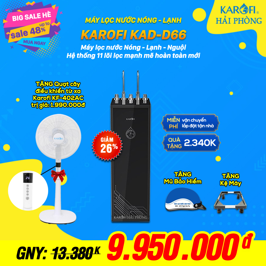 Máy lọc nước nóng lạnh Karofi KAD-D66