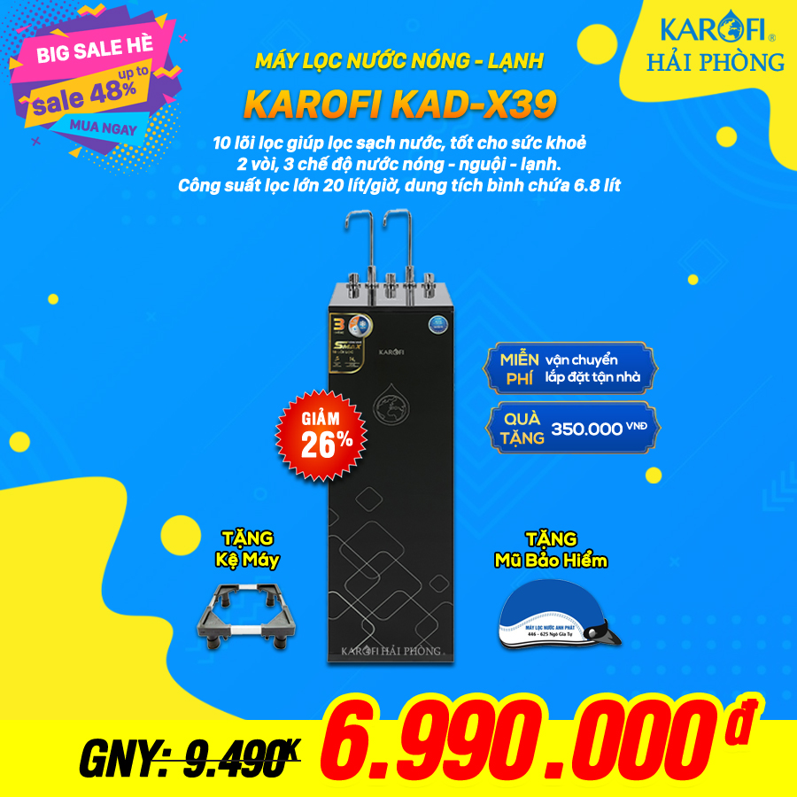 Máy lọc nước RO nóng nguội lạnh Karofi KAD-X39