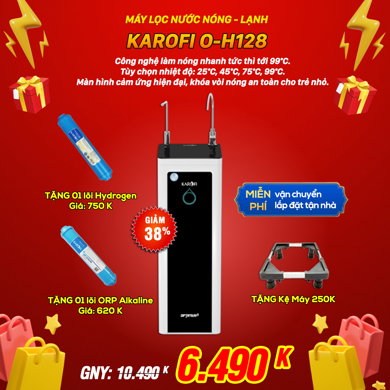 Máy lọc nước nóng lạnh Karofi O-H128
