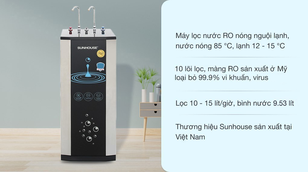 Máy lọc nước RO nóng nguội lạnh Sunhouse SHR76210CK 10 lõi