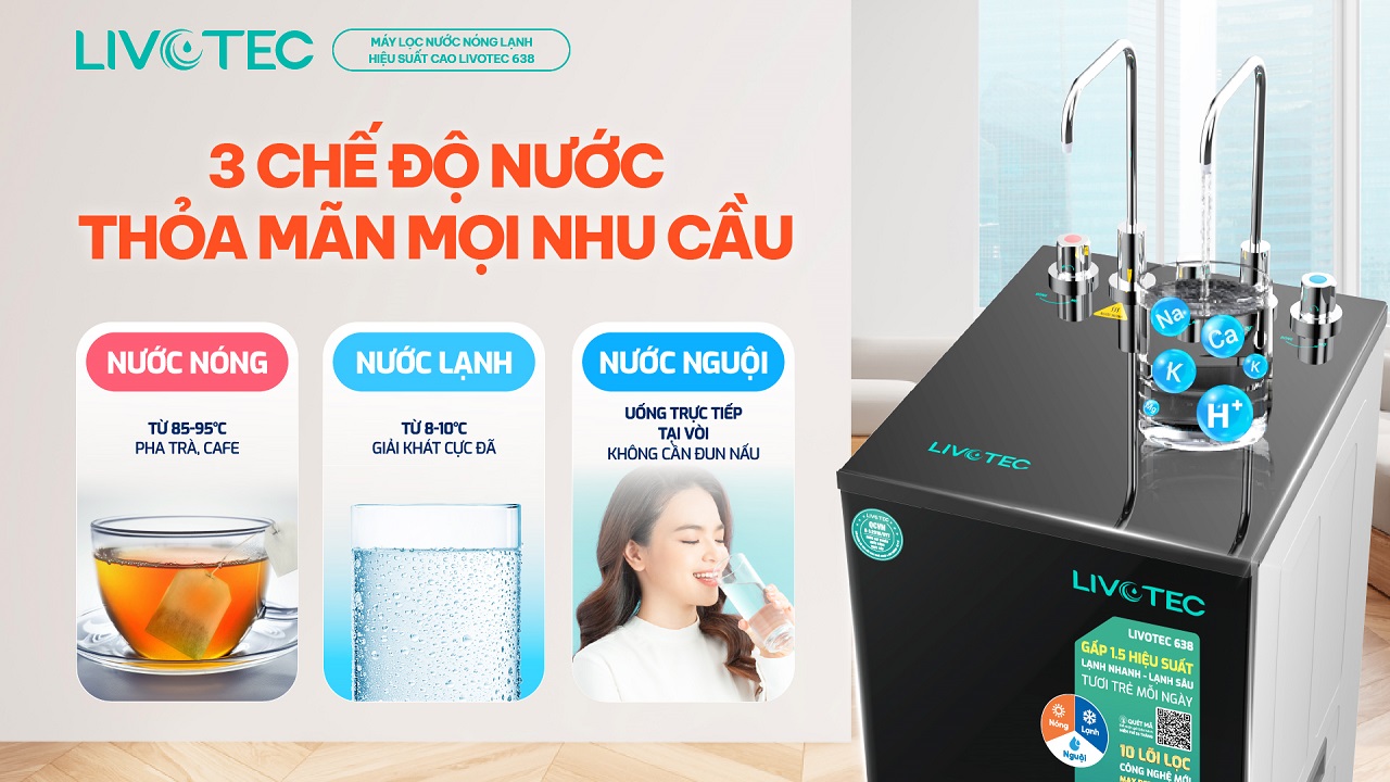 Livotec 638 với 3 chế độ nước nóng - lạnh - nguội