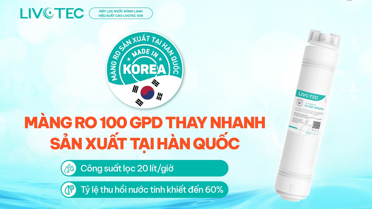 Màng lọc RO 100 GPD Hàn Quốc của Livotec 638